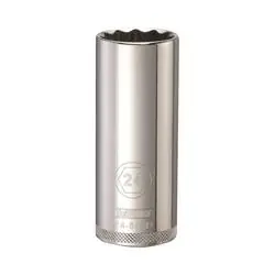 DeWALT DWMT74553OSP Drive Socket, 24 mm Socket, 1/2 in Drive, 12 -Point, Vanadium Steel, Polished Chrome
