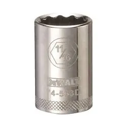 DeWALT DWMT74563OSP Drive Socket, 11/16 in Socket, 1/2 in Drive, 12 -Point, Vanadium Steel, Polished Chrome