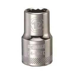 DeWALT DWMT74567OSP Drive Socket, 12 mm Socket, 1/2 in Drive, 12 -Point, Vanadium Steel, Polished Chrome