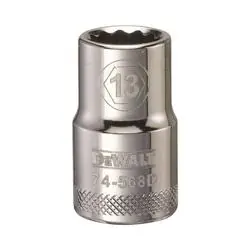 DeWALT DWMT74568OSP Drive Socket, 13 mm Socket, 1/2 in Drive, 12 -Point, Vanadium Steel, Polished Chrome