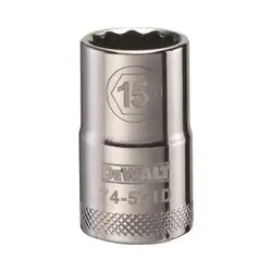 DeWALT DWMT74571OSP Drive Socket, 15 mm Socket, 1/2 in Drive, 12 -Point, Vanadium Steel, Polished Chrome
