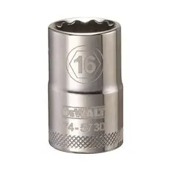 DeWALT DWMT74573OSP Drive Socket, 16 mm Socket, 1/2 in Drive, 12 -Point, Vanadium Steel, Polished Chrome
