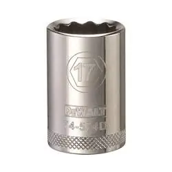 DeWALT DWMT74574OSP Drive Socket, 17 mm Socket, 1/2 in Drive, 12 -Point, Vanadium Steel, Polished Chrome