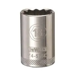DeWALT DWMT74575OSP Drive Socket, 18 mm Socket, 1/2 in Drive, 12 -Point, Steel, Polished Chrome Vanadium