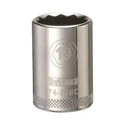 DeWALT DWMT74576OSP Drive Socket, 19 mm Socket, 1/2 in Drive, 12 -Point, Steel, Polished Chrome Vanadium