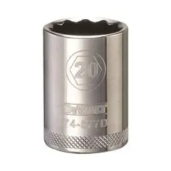 DeWALT DWMT74577OSP Drive Socket, 20 mm Socket, 1/2 in Drive, 12 -Point, Vanadium Steel, Polished Chrome