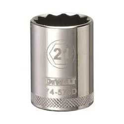 DeWALT DWMT74578OSP Drive Socket, 21 mm Socket, 1/2 in Drive, 12 -Point, Vanadium Steel, Polished Chrome