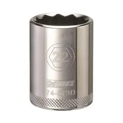 DeWALT DWMT74579OSP Drive Socket, 22 mm Socket, 1/2 in Drive, 12 -Point, Steel, Polished Chrome Vanadium