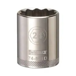 DeWALT DWMT74581OSP Drive Socket, 24 mm Socket, 1/2 in Drive, 12 -Point, Steel, Polished Chrome Vanadium