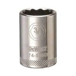 DeWALT DWMT74586OSP Drive Socket, 3/4 in Socket, 1/2 in Drive, 12 -Point, Steel, Polished Chrome Vanadium