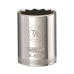 DeWALT DWMT74592OSP Drive Socket, 7/8 in Socket, 1/2 in Drive, 12 -Point, Steel, Polished Chrome Vanadium