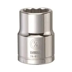 DeWALT DWMT74611OSP Drive Socket, 7/8 in Socket, 3/4 in Drive, 12 -Point, Vanadium Steel, Polished Chrome