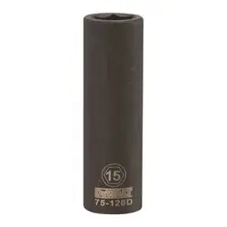 DeWALT DWMT75126OSP Deep Impact Socket, 15 mm Socket, 1/2 in Drive, 6 -Point, Steel, Black Oxide
