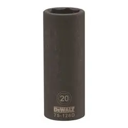 DeWALT DWMT75128OSP Deep Impact Socket, 20 mm Socket, 1/2 in Drive, 6 -Point, Steel, Black Oxide