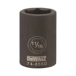 DeWALT DWMT74655OSP Impact Socket, 11/16 in Socket, 1/2 in Drive, 6 -Point, CR-440 Steel, Black Oxide