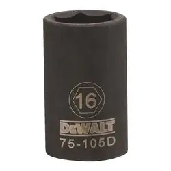 DeWALT DWMT75105OSP Deep Impact Socket, 16 mm Socket, 1/2 in Drive, 6 -Point, Steel, Black Oxide