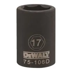 DeWALT DWMT75106OSP Deep Impact Socket, 17 mm Socket, 1/2 in Drive, 6 -Point, Steel, Black Oxide
