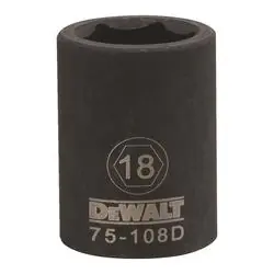 DeWALT DWMT75108OSP Deep Impact Socket, 18 mm Socket, 1/2 in Drive, 6 -Point, Steel, Black Oxide