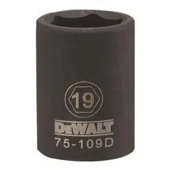 DeWALT DWMT75109OSP Deep Impact Socket, 19 mm Socket, 1/2 in Drive, 6 -Point, Steel, Black Oxide