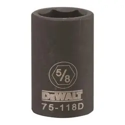 DeWALT DWMT75118OSP Deep Impact Socket, 5/8 in Socket, 1/2 in Drive, 6 -Point, Steel, Black Oxide