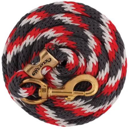 WEAVER LEATHER 35-2100-B25 Lead Rope, 5/8 in Dia, 10 ft L, Brass/Polypropylene, Graphite/Red/White