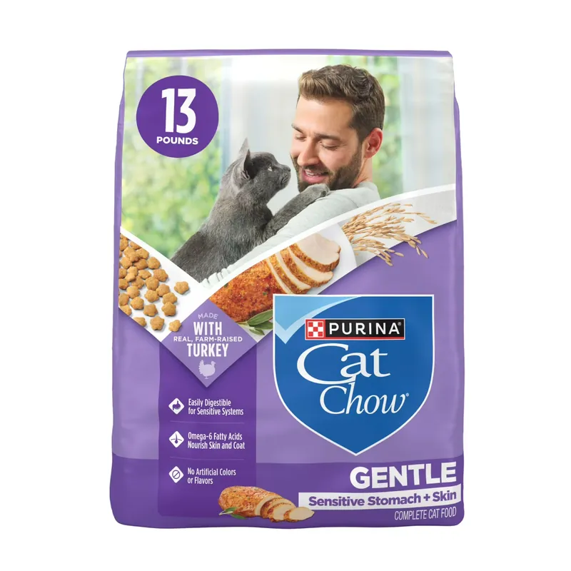 Purina Cat Chow Gentle Sensitive Stomach and Skin Dry Cat Food With Turkey - 13 LB Bag