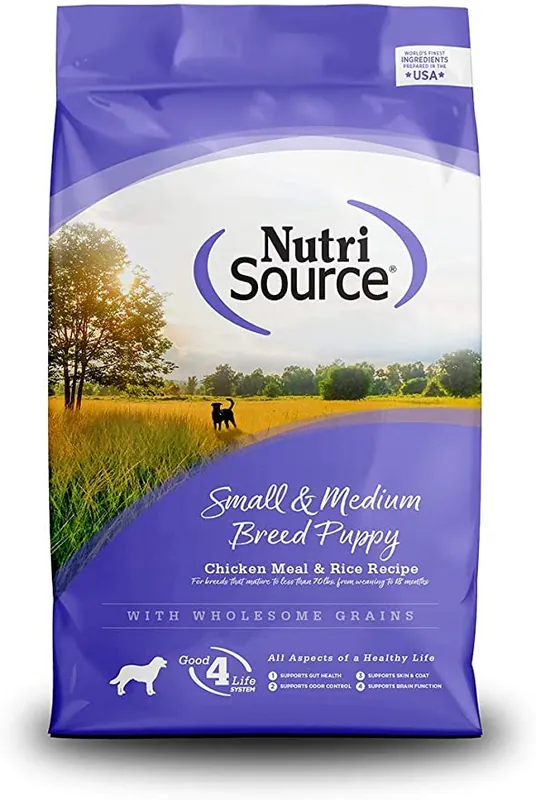 NutriSource NS26301 Puppy Food, Medium, Small Breed, Dry, Chicken, Rice Flavor, 26 lb Package