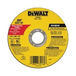 DeWALT DW8062 Cutting Wheel, 4-1/2 in Dia, 0.045 in Thick, 7/8 in Arbor, Very Fine, Aluminum Oxide Abrasive