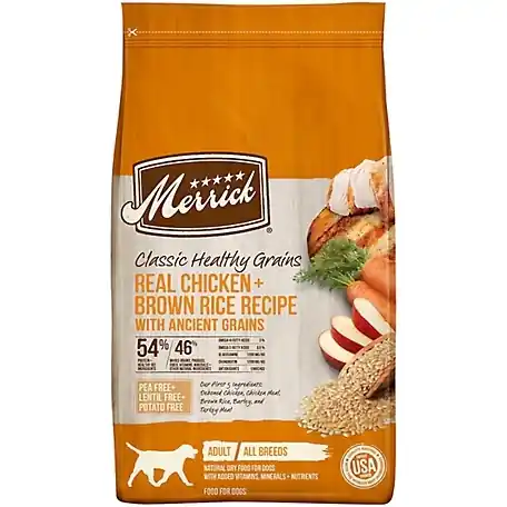 Merrick Classic 295290 Dog Food, S Breed, Dry, Real Chicken, Green Peas, Ancient Grains Flavor, 25 lb Package