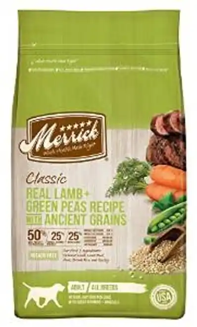 Merrick Classic 295292 Dog Food, S Breed, Dry, Real Lamb, Green Peas, Ancient Grains Flavor, 25 lb Package