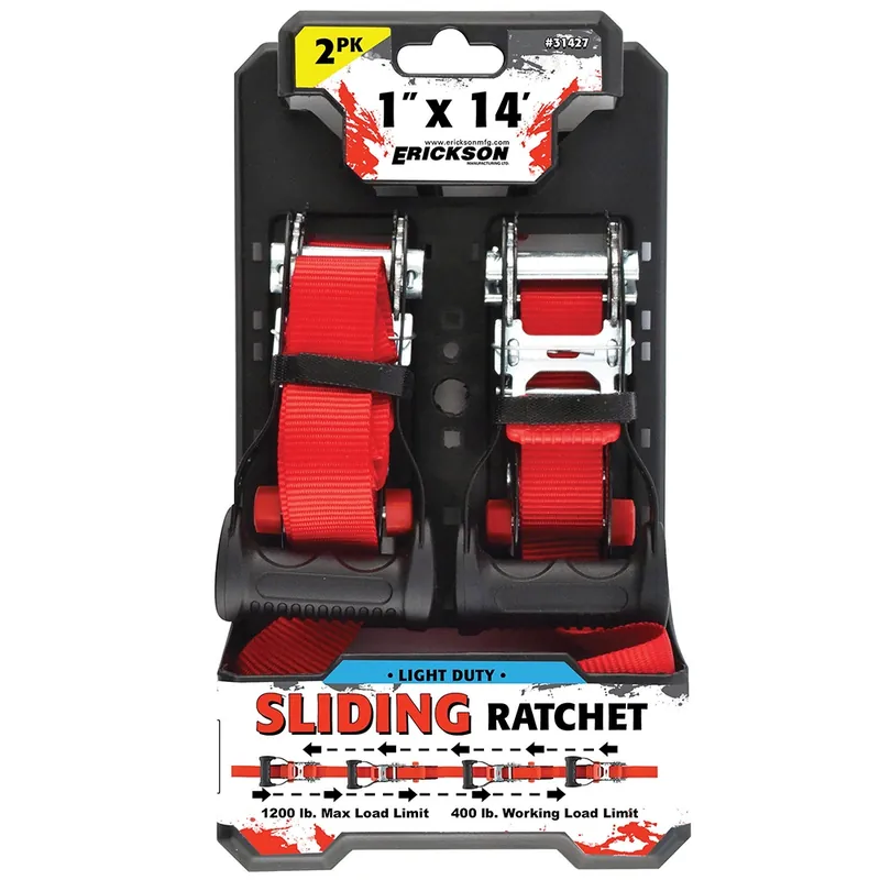 Erickson 1" X 14‘ 1200lb. Sliding Ratchet Straps 2 PK.