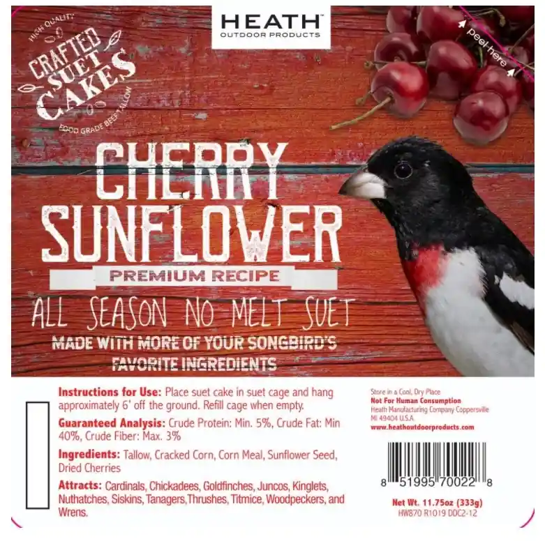 Heath Outdoor Products Premium All Season Suet Cakes, 11.75 oz. - Cherry Sunflower