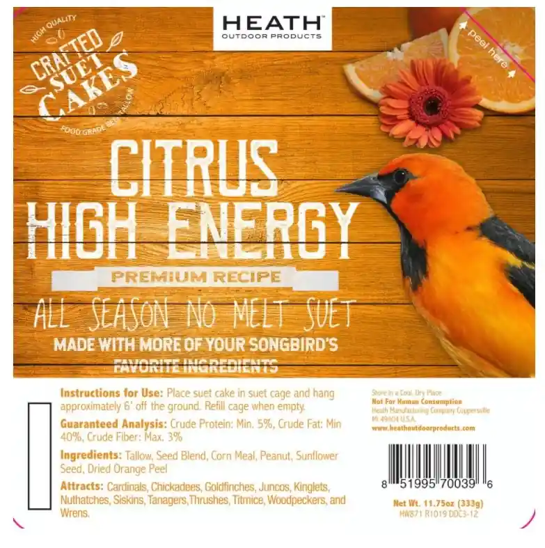 Heath Outdoor Products Premium All Season Suet Cakes, 11.75 oz. - Citrus High Energy
