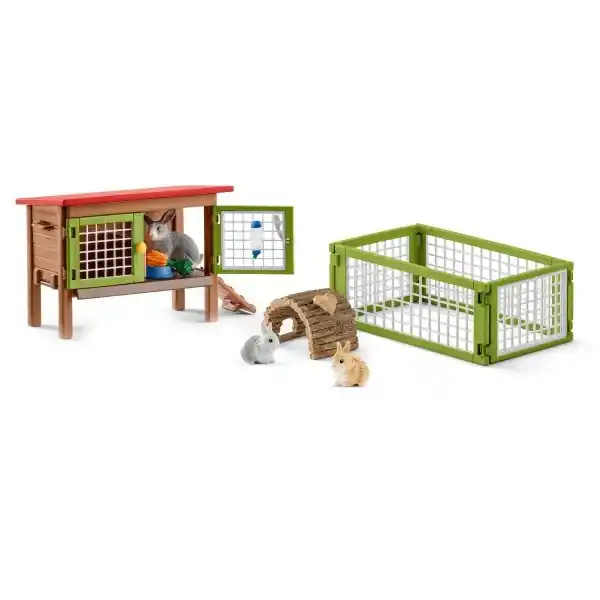 Schleich-S Farm World 42420 Rabbit Hutch Toy, 3 to 8 years, Plastic, Brown/Green