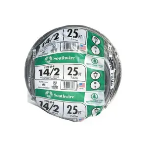 Southwire 138-1402AR Building Wire, 14 AWG Wire, 25 ft L, 2-Conductor, Copper Conductor, Plastic Insulation