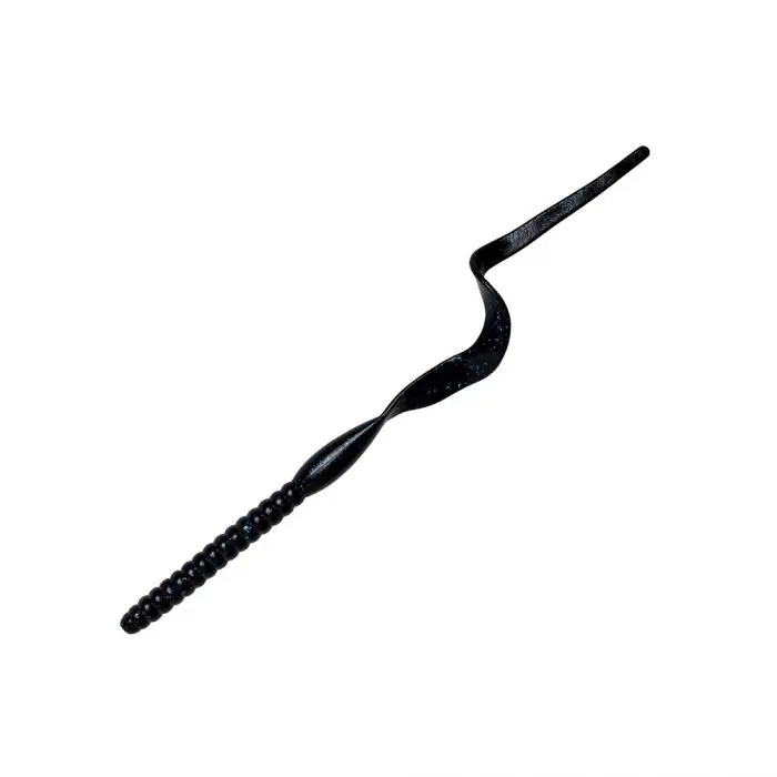YUM YRBT721 Fishing Lure, Curl Tail Worm, Ribbontail, Bass, Plastic, Black/Blue Flake Lure