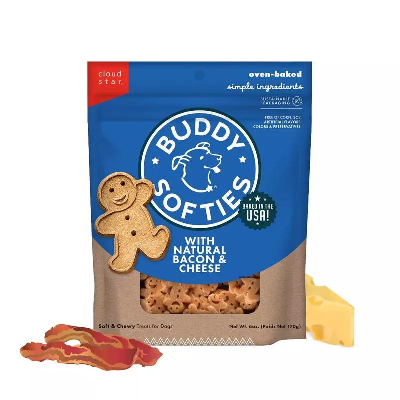 BUDDY BISCUITS Soft and Chewy Treat, Bacon, Cheese Flavor, 6 oz Bag