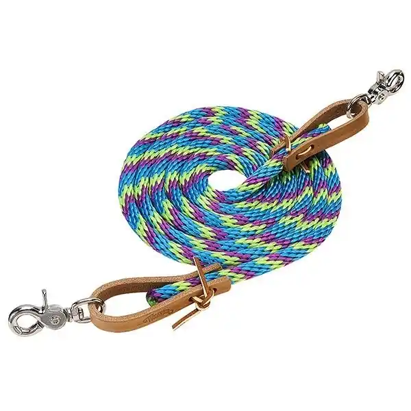 WEAVER LEATHER 35-2027-B17 Roper Rein, 8 ft L, 3/8 in W, Blue/Lime/Purple