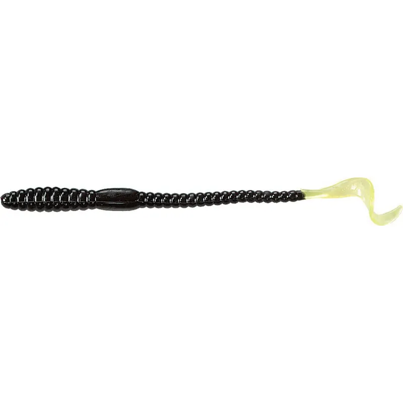 MISTER TWISTER Phenom 6P20 310 Worm Lure, Curly Tail, Bass, Largemouth, Striped, Black/Chartreuse Tail Lure