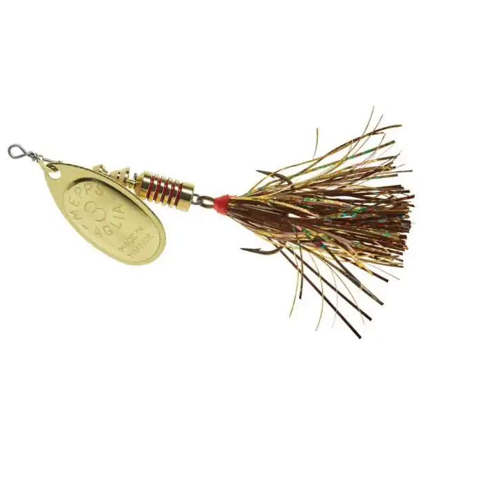mepps Aglia Flashabou B3FT G-BRG Fishing Lure, Large Mouth Bass, Brown/Gold Lure