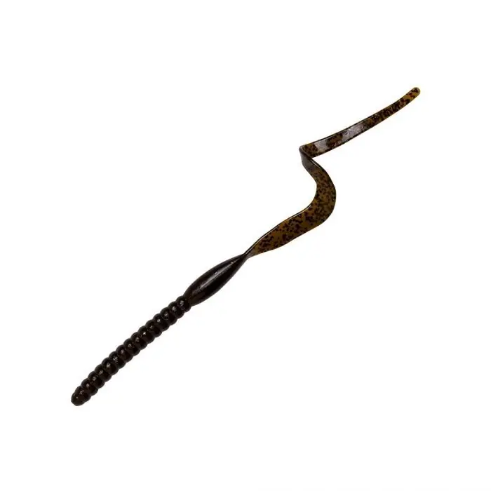 YUM YRBT744 Fishing Lure, Curl Tail Worm, Ribbontail, Bass, Plastic, Green Pumpkin/Purple Flake Lure