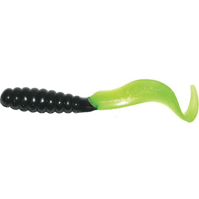 MISTER TWISTER Meeny MTO20 310P Lure, Curly Tail, Black/Chartreuse Pearl Lure