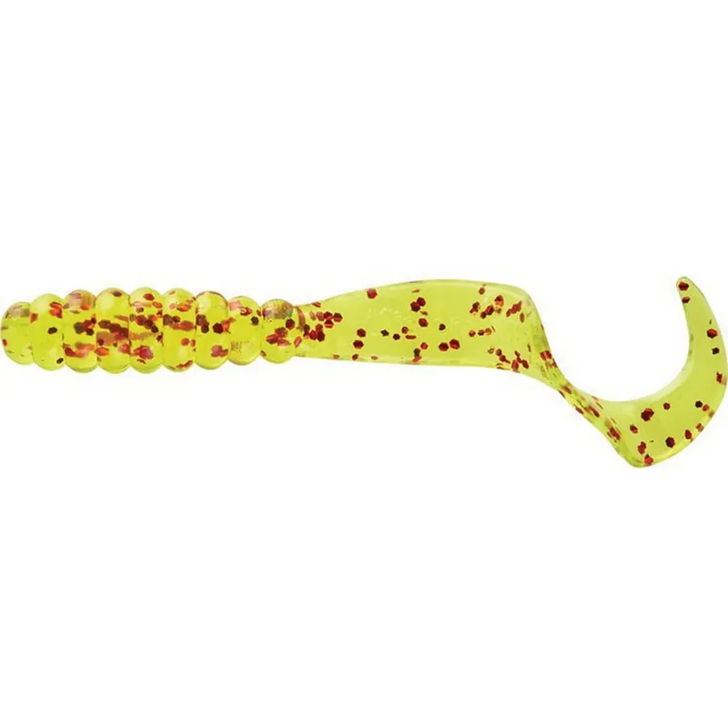 MISTER TWISTER Meeny MTSF20 10RS Lure, Curly Tail, Chartreuse/Red Flake Lure