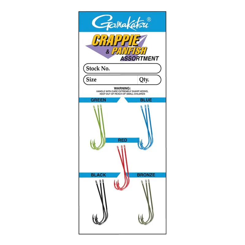 Gamakatsu 02607 Crappie and Panfish Hook Assortment, Blue/Bronze/Green/NS Black/Red