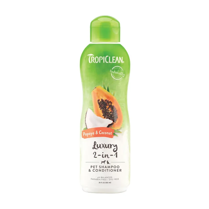 TropiClean Papaya & Coconut Luxury 2-in-1 Shampoo & Conditioner for Pets, 20 oz