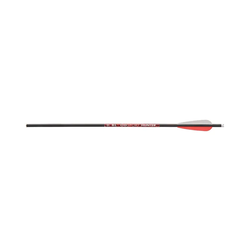 BLOODSPORT Hunter 8112003 Crossbow Arrow, 0.3 in ID x 0.344 in OD Dia, 22 in L, Carbon, Red/White