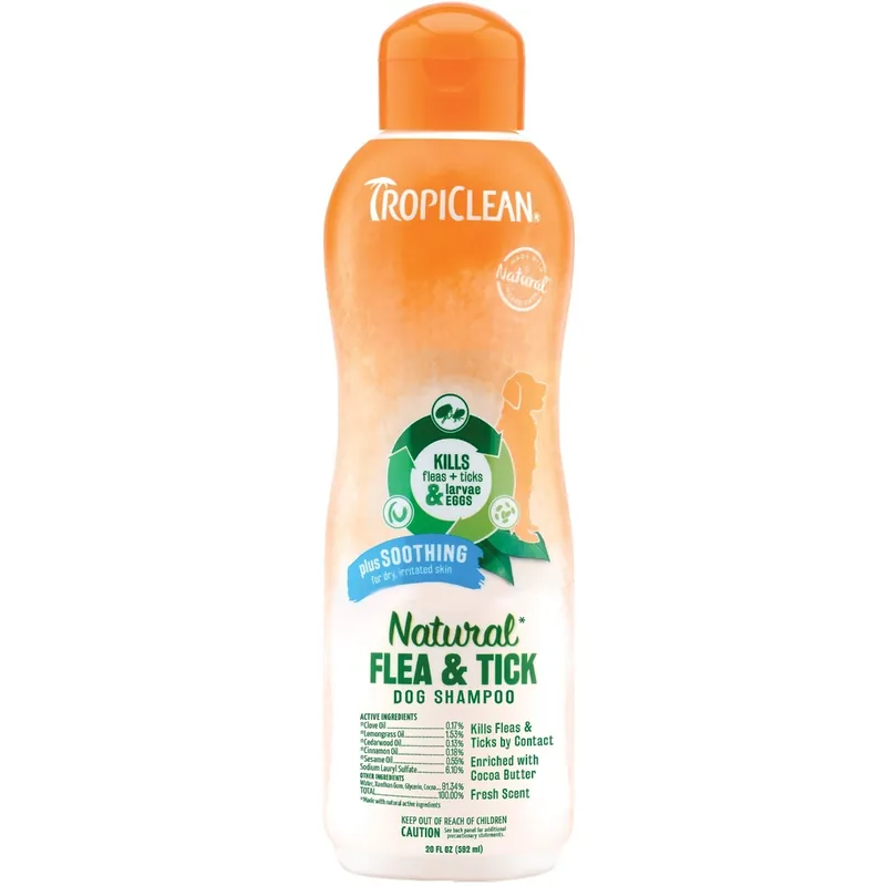 TropiClean Natural Soothing Flea and Tick Dog Shampoo 20oz