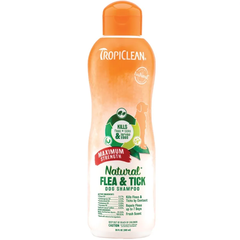 TropiClean Natural Flea & Tick Maximum Strength Shampoo for Dogs, 20oz