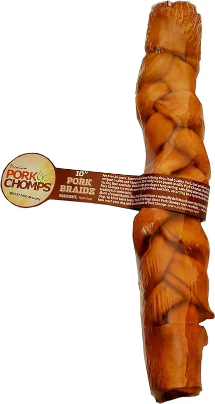 Pork Chomps Roasted Pork Skin Dog Chew, 10-inch Braid