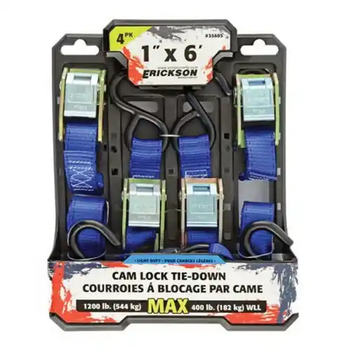 Erickson 35605 Cam-Lock Tie-Down, 1 in W, 6 ft L, Blue, 1200 lb